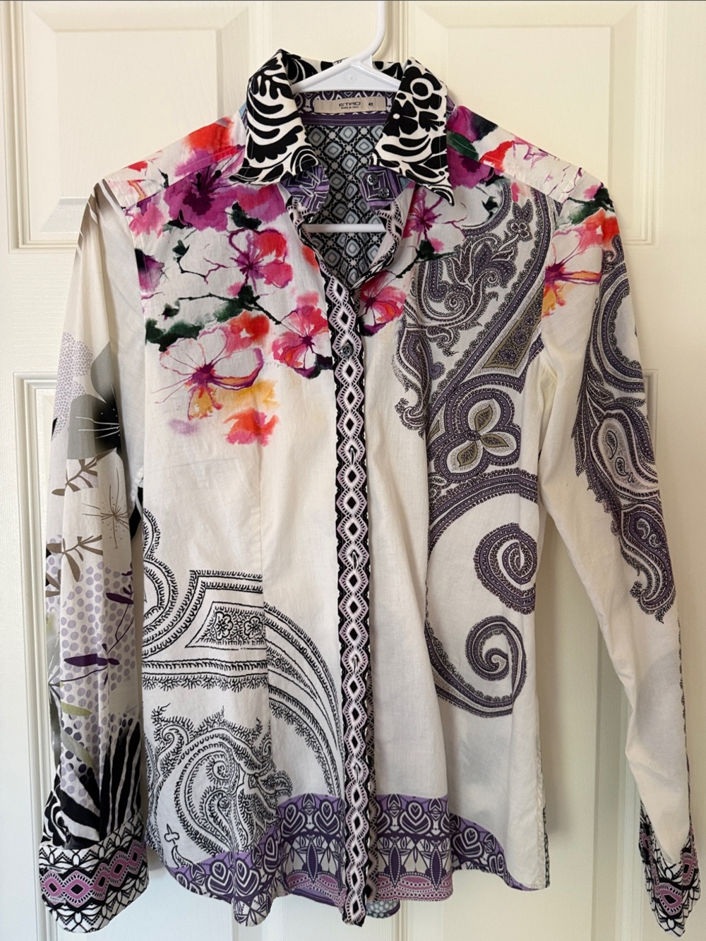 Etro Black, White & Purple Patterned Button-Up Top